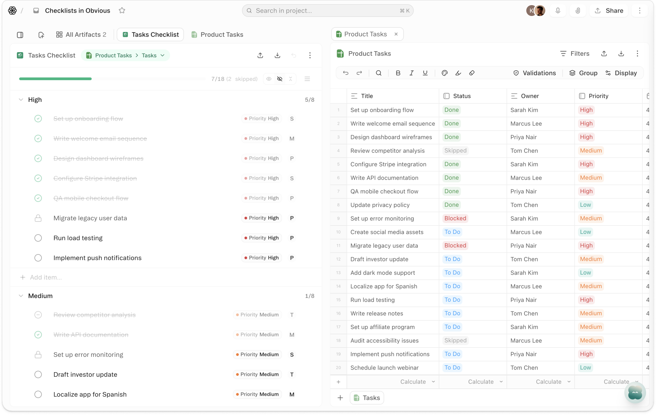 Checklists preview